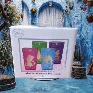 Set of 4 Disney Aladdin Moroccan Tea Glasses - Gold Trim - 8 oz - NIB